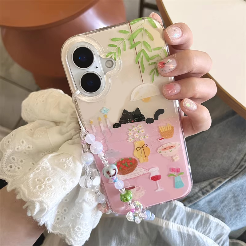 Phone Cases Y2K - Cover Nera Creativa Y2K con Gatto
